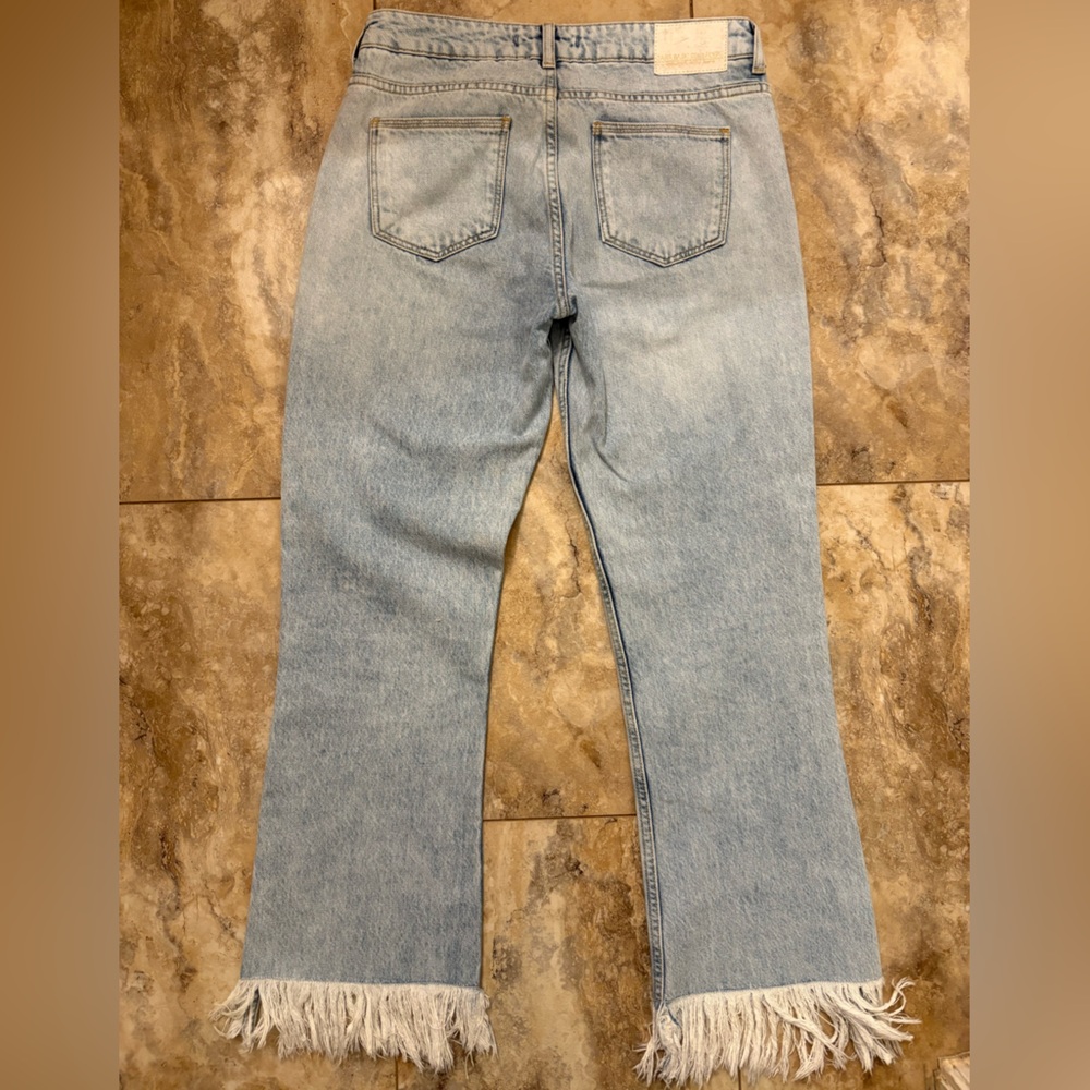 Zara Basic Mid-Rise Fringe Side Slit Crop Jeans Women’s Size 4 - Picture 8 of 13